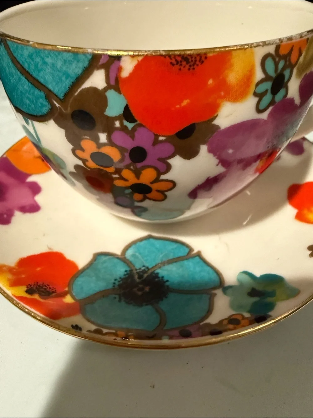 Graces Floral Porcelain Teacup and Saucer - Multicolor